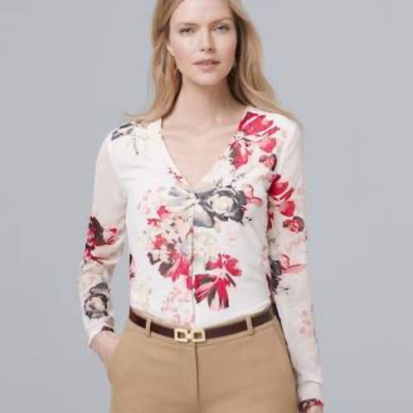 White House Black Market Tops - WHBM neck floral long sleeve blouse